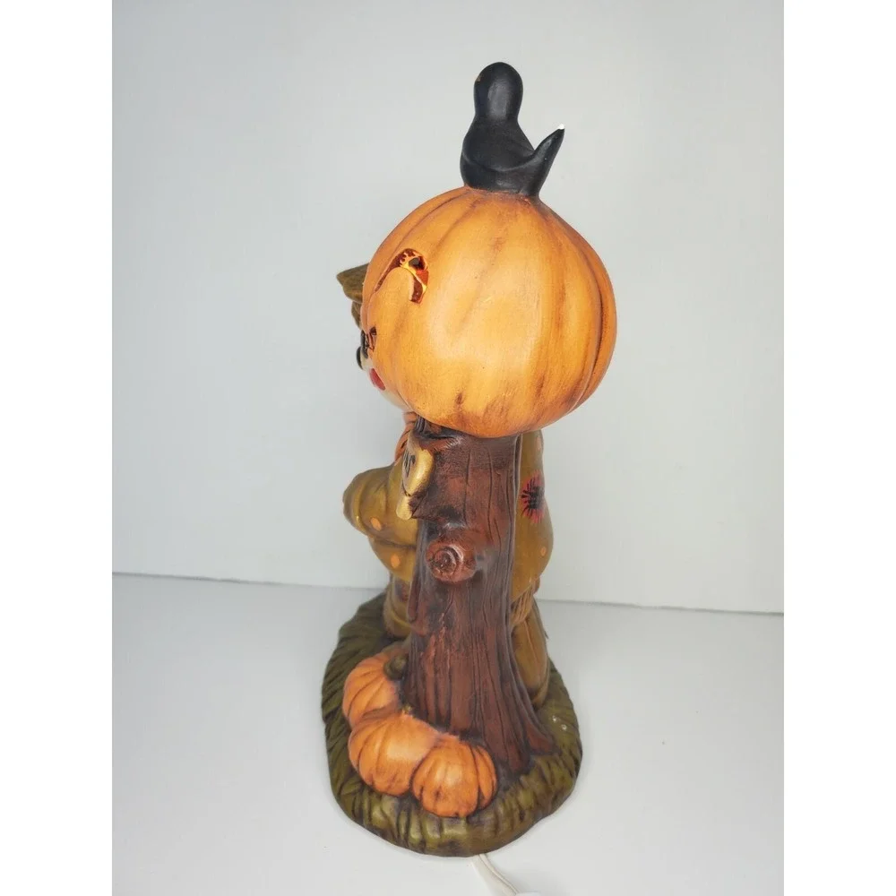 🎃 HALLOWEEN Ceramic SCARECROW w Light Up JACK-O-LANTERN  